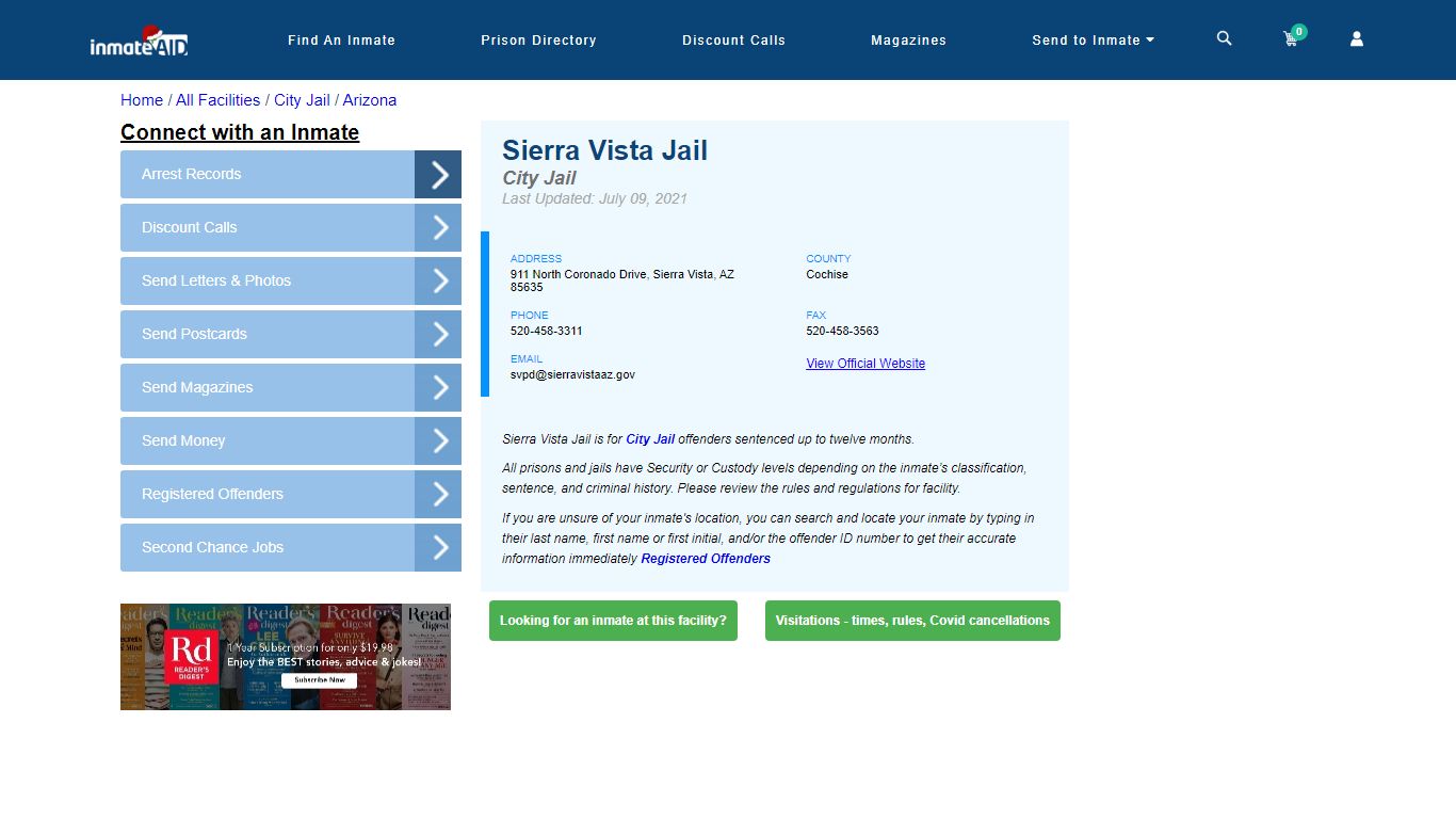 Sierra Vista Jail | Inmate Locator