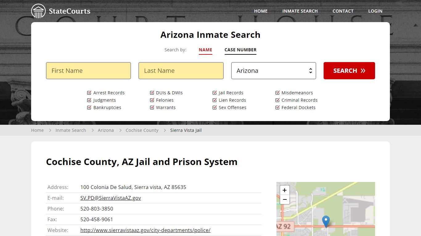 Sierra Vista Jail Inmate Records Search, Arizona - StateCourts